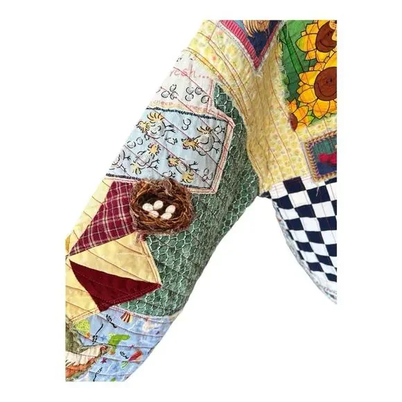 Vintage checkered oversized Cottagecore  Farm themed patchwork quilt coat L/XL - Picture 5 of 10